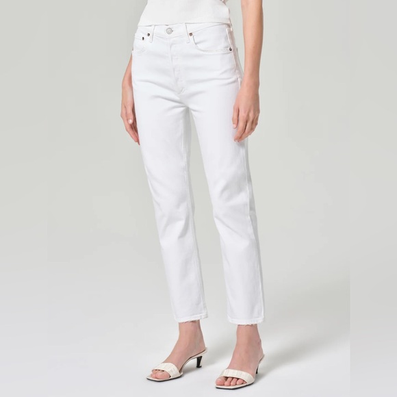 AGOLDE Size 27 RILEY HIGH RISE STRAIGHT CROP (STRETCH) IN SOUR CREAM - Picture 1 of 14